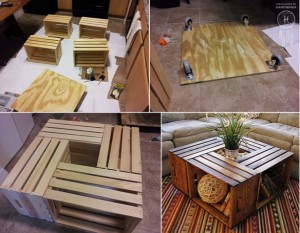 DIY wine crate coffee table.