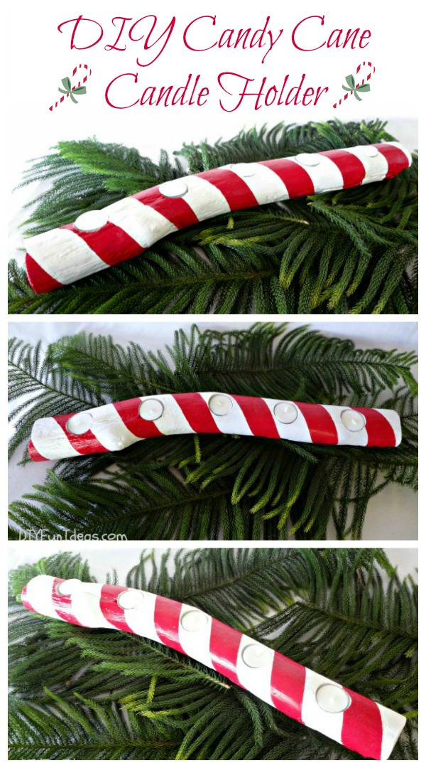 DIY HAND PAINTED NATURAL WOOD BRANCH CANDY CANE CANDLE HOLDER