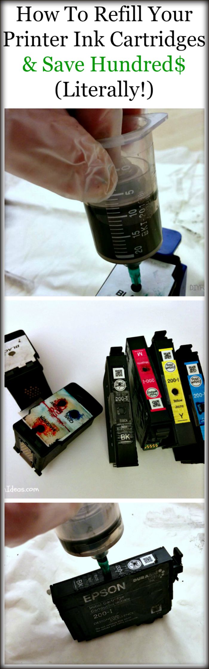 HOW TO REFILL YOUR PRINTER INK CARTRIDGES AND $AVE HUNDRED$ ...LITERALLY!