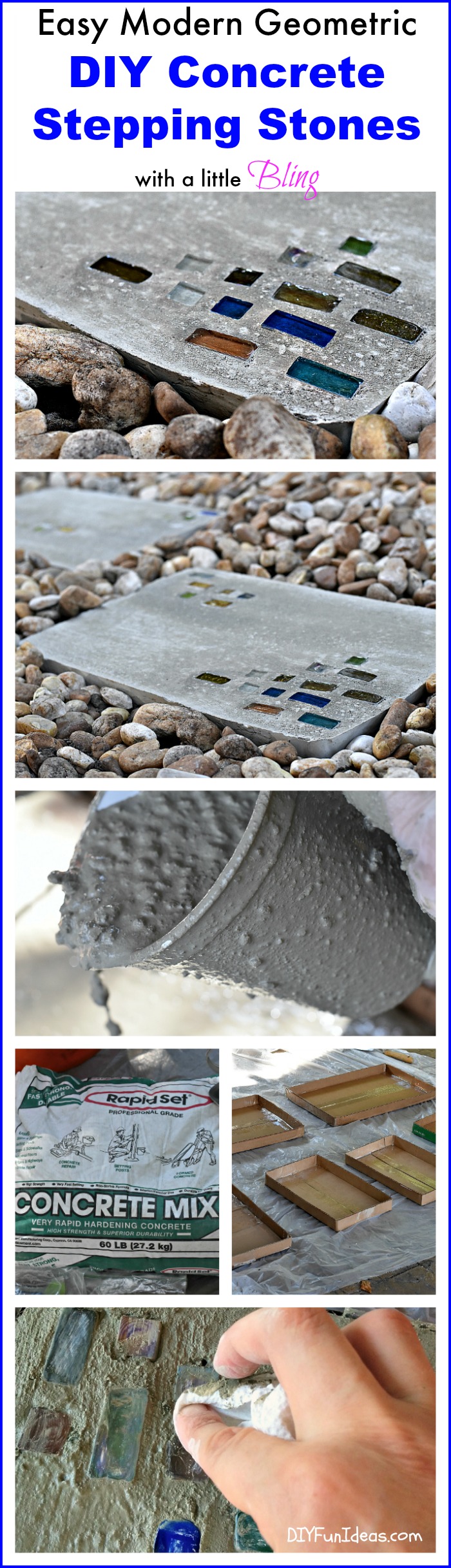 EASY DIY MODERN CONCRETE STEPPING STONES with a little BLING!
