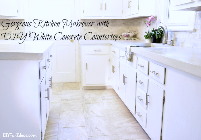 A MUST SEE DROP DEAD GORGEOUS DIY KITCHEN MAKEOVER with DIY WHITE CONCRETE COUNTERTOPS