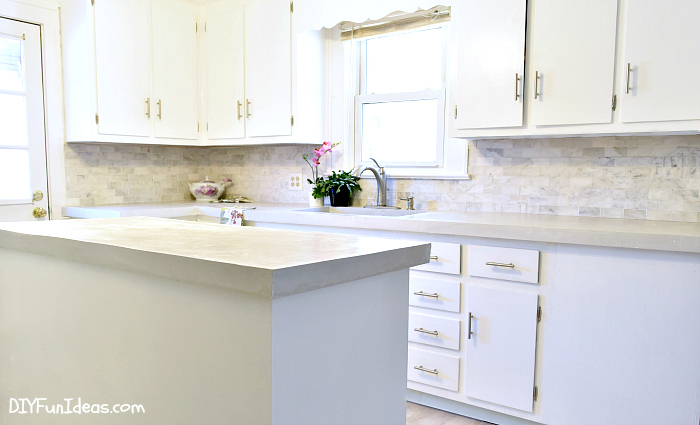 A MUST SEE DROP DEAD GORGEOUS DIY KITCHEN MAKEOVER with DIY WHITE CONCRETE COUNTERTOPS