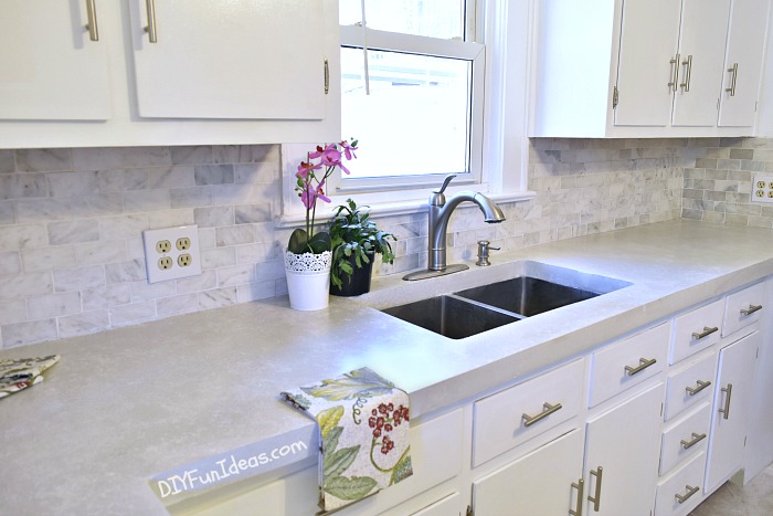 A MUST SEE DROP DEAD GORGEOUS DIY KITCHEN MAKEOVER with DIY WHITE CONCRETE COUNTERTOPS