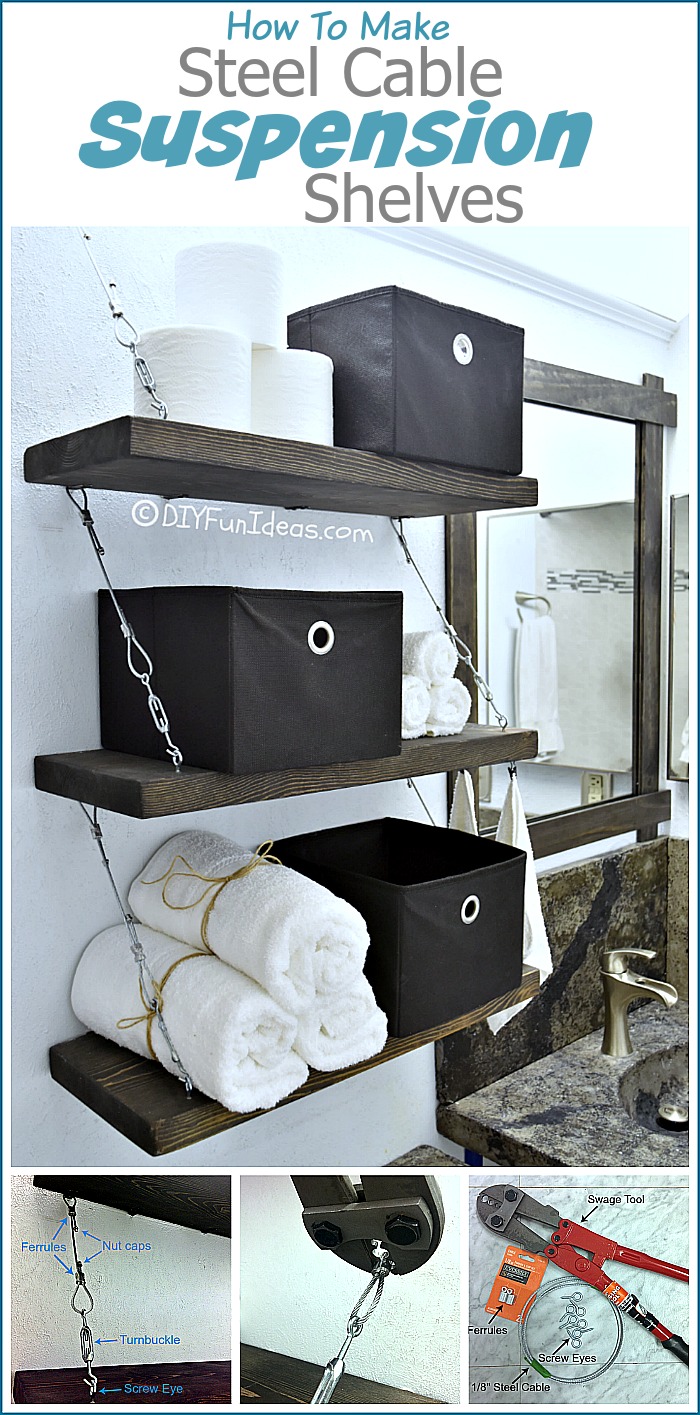 Wood Shelf Cable Set | Suspended Wooden Shelving Hanger, Fittings Only