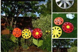 diy hubcap flower garden art