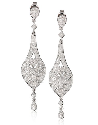 Sterling Silver and Diamond Vintage-Inspired Dangle Earrings (1/3 cttw)