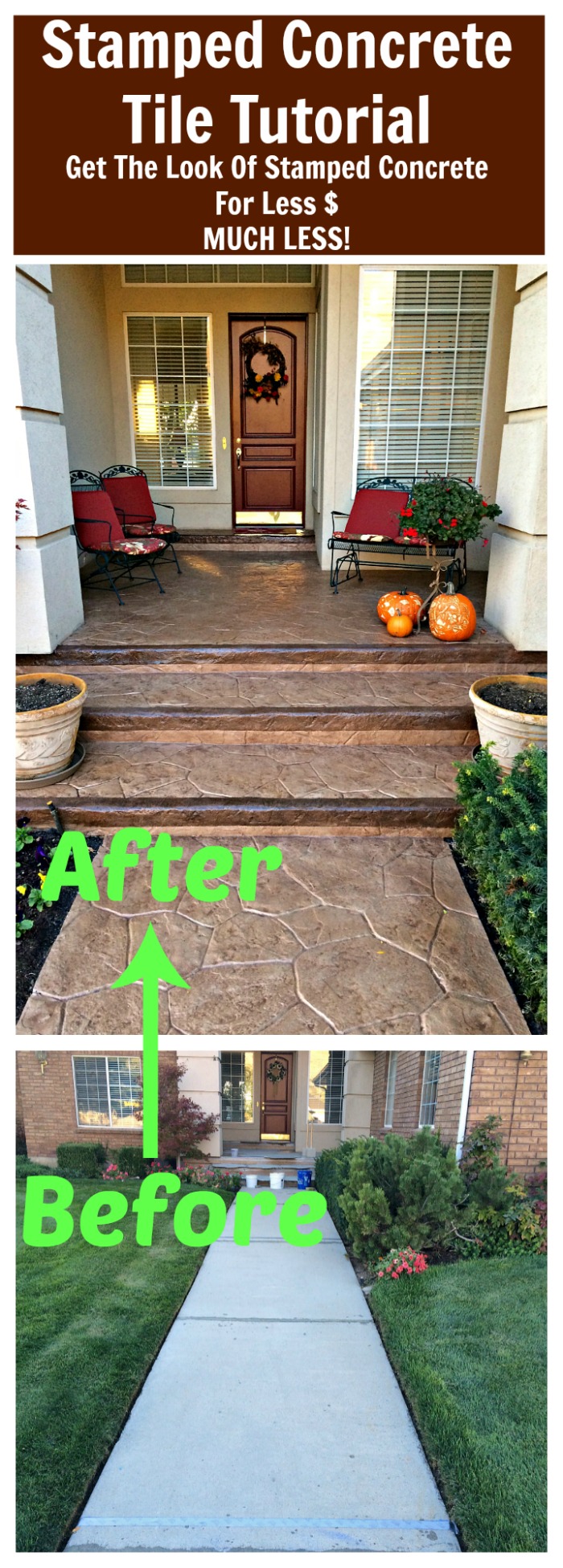DIY STAMPED CONCRETE TILE TUTORIAL - Get the look of stamped concrete for less $, MUCH LESS!