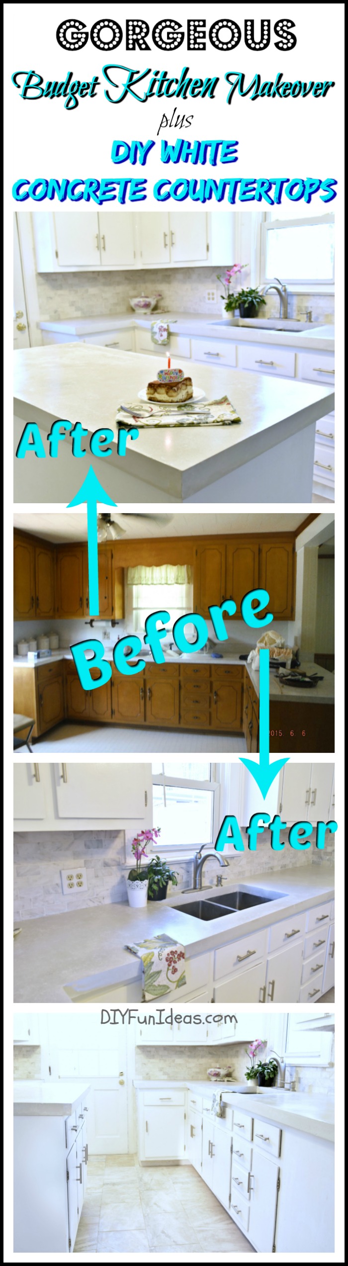 A MUST SEE DROP DEAD GORGEOUS DIY KITCHEN MAKEOVER with DIY WHITE CONCRETE COUNTERTOPS